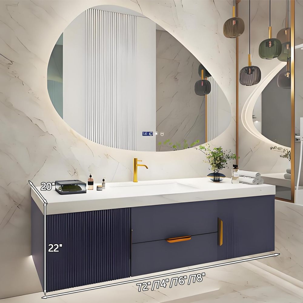 78IN Bathroom Vanity with Sink - Modern Bathroom Sink Cabinet with Storage, Floating Vanity with Smart Defogger Mirror & Sintered Stone Top, Solid Wood - Easy to Install, Black B