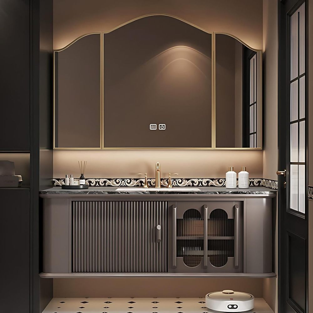 38IN Bathroom Vanity with Sink - Bathroom Vanity Cabinet with Smart Anti-Fog Mirror Cabinet, Wall-Mounted Vanity, Large Storage Space, Customizable Size - Complete Accessories, Brown