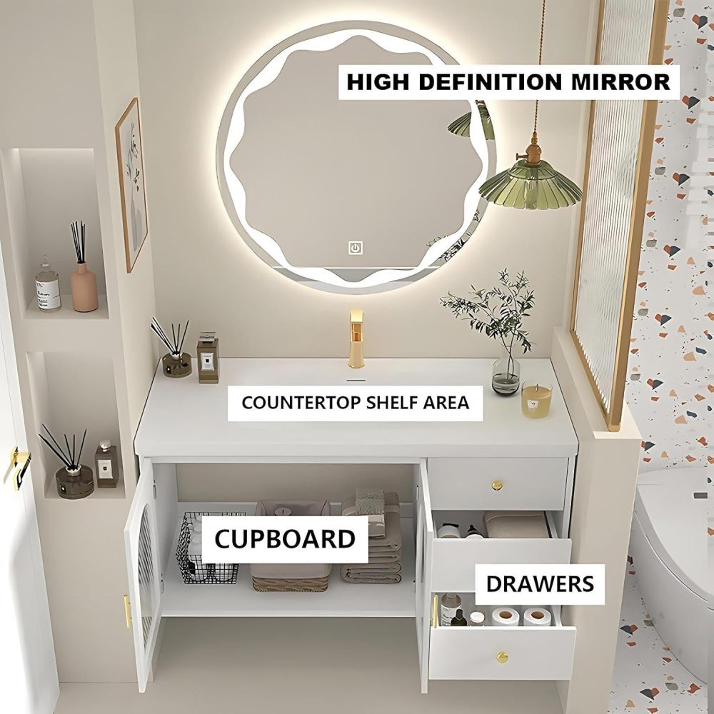 94IN Luxury Bathroom Vanity with Sink - Bathroom Vanity Cabinet with Drawers, Single Floating Sink Design, Intelligent Defogging, Multi-Layer Solid Wood - Easy to Install, White