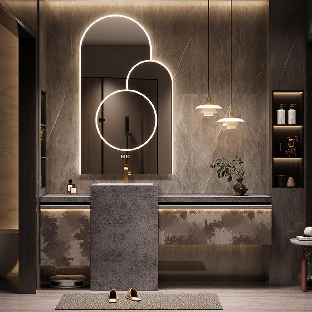 62IN Modern Bathroom Vanity with Sink - Wall-Mounted Floating Vanity Cabinet with Smart Anti-Fog Mirror, Integrated Stone Sink, Stylish Design for Bathroom Renovation, Mirror A