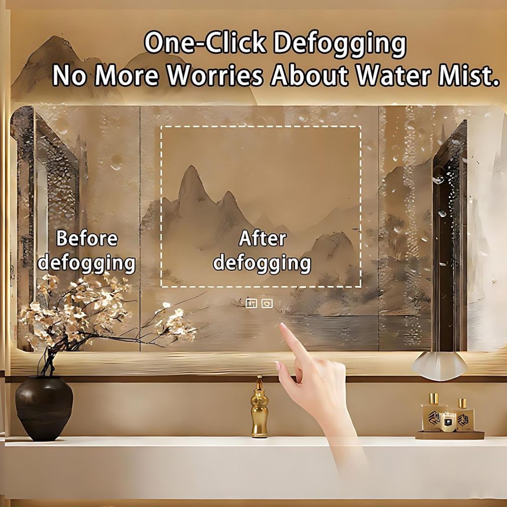 36IN Bathroom Vanity - Solid Wood Bathroom Vanity with Smart Defog Mirror, Floating Sink Cabinet with 2 Large Capacity Drawers, Complete Accessories, No Assembly Required, Mirror Cabinet