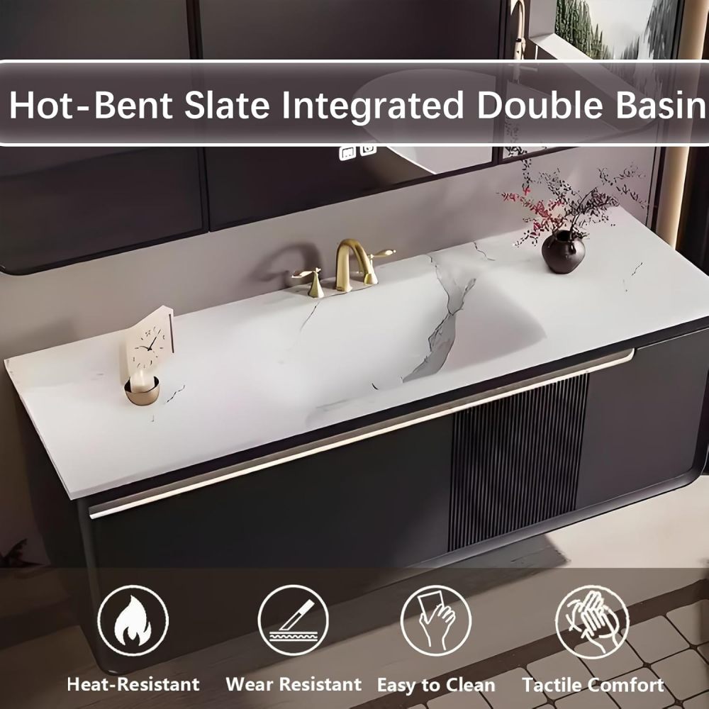 70IN Bathroom Vanity - Modern Bathroom Vanity with Seamless Sink & Smart Defog Mirror, One-Touch Defog & Lighting, Floating Sink Cabinet with Doors & Drawer, No Assembly Required,