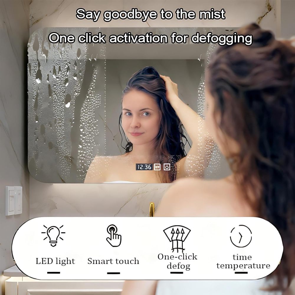 100IN Bathroom Vanity with Sink - Double Bathroom Sink Cabinet with Drawers&Smart Anti-Fog Mirror, Floating Vanity, Multi-Layer Solid Wood, Customizable - Complete Accessories, Mirror