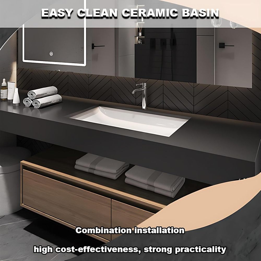 100IN Luxury Bathroom Vanity with Sink - Bathroom Vanity Cabinet with Intelligent Defogging Mirror & Chair, Solid Wood, Large Storage Drawers, Waterproof - Customizable Size, White B