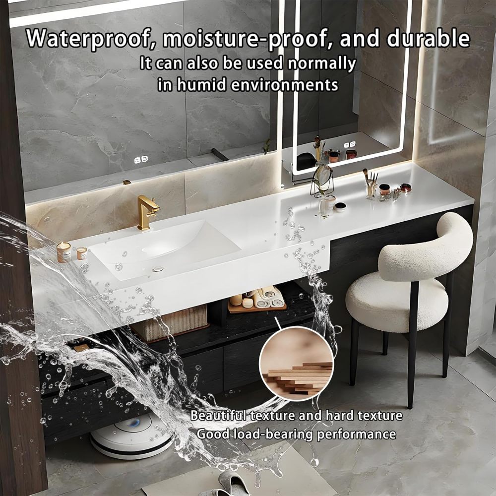 86IN Bathroom Vanity with Sink - Floating Bathroom Vanity with Smart Defog Mirror & Makeup Vanity, Modern Sink Cabinet with Storage, Includes Makeup Stool, No Assembly Required, Black