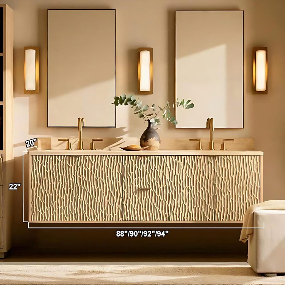92IN Bathroom Vanity with Sink - Modern Bathroom Vanity Cabinet with Drawers, Wall-Mounted Vanity, Intelligent Defogging, Waterproof, Customizable Sizes - Complete Accessories, Brown
