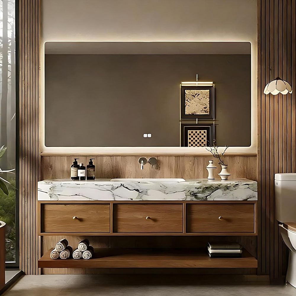 38IN Bathroom Vanity with Sink - Modern Bathroom Vanity with Smart Defog Mirror, Floating Sink Cabinet with 3 Drawers & Open Storage Area, No Assembly Required