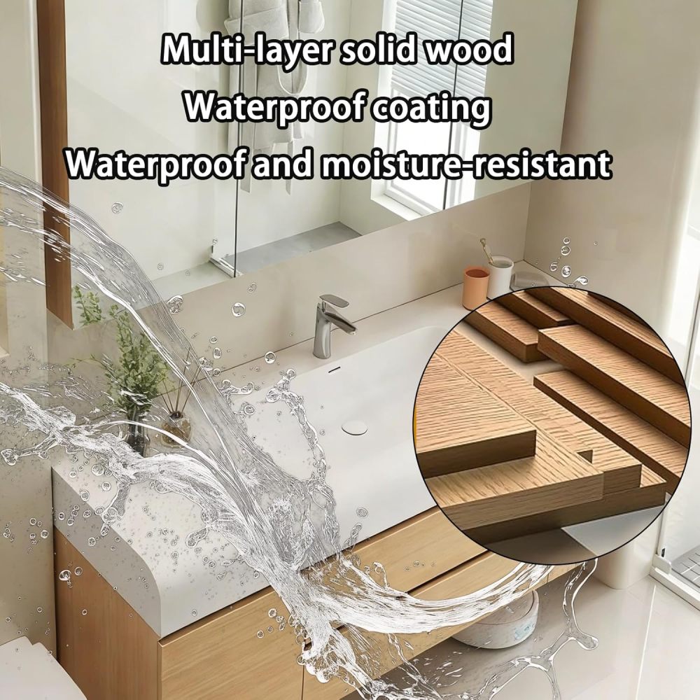 100IN Bathroom Vanity - Modern Bathroom Vanity with Smart Defog Mirror Cabinet, One-Touch Defog, Solid Wood Sink Cabinet with Drawers & Doors, No Assembly Required, White