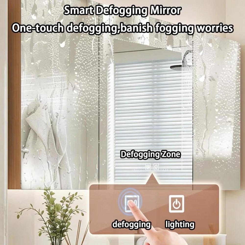 100IN Bathroom Vanity - Modern Bathroom Vanity with Smart Defog Mirror Cabinet, One-Touch Defog, Solid Wood Sink Cabinet with Drawers & Doors, No Assembly Required, White
