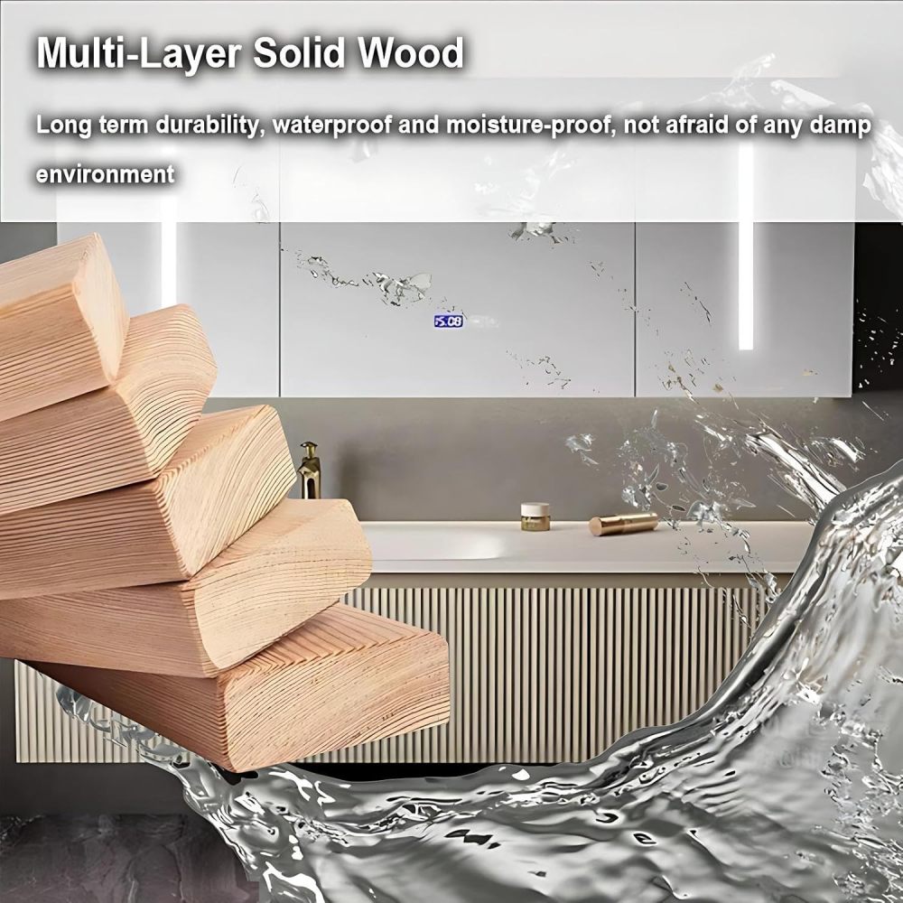 Bathroom Vanity with Sink - Bathroom Vanity Cabinet with Drawers & Smart Anti-Fog Mirror, Single Floating Sink, Buffer Damping, Customizable Sizes - Complete Accessories Mirror Cabinet