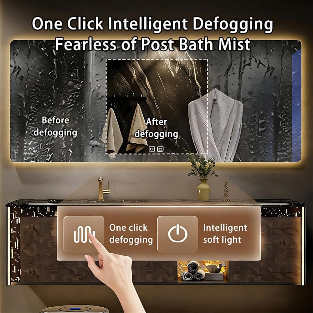 72IN Bathroom Vanity - Luxury Bathroom Vanity with Smart Defog Mirror, Floating Sink Cabinet with Multiple Storage Areas, Complete Accessories, No Assembly Required, White