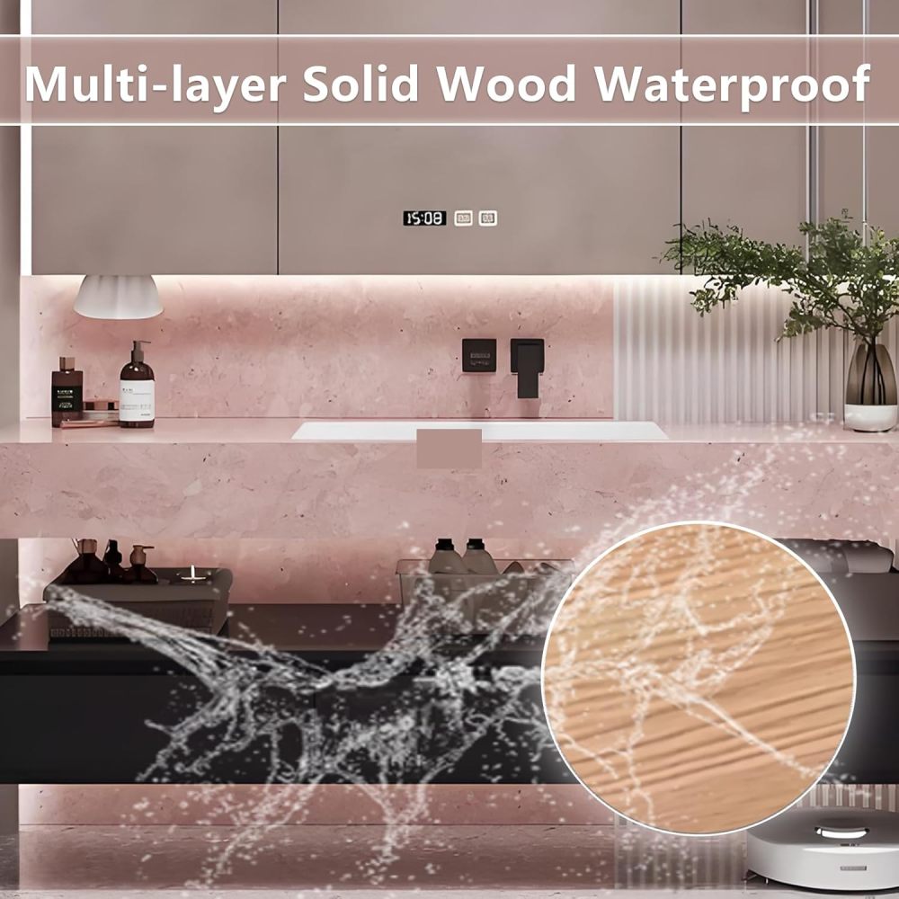 46IN Bathroom Vanity - Luxury Bathroom Vanity with Smart Defog Mirror, Floating Sink Cabinet with 3 Drawers & Open Storage Area, Complete Accessories, No Assembly Required, Pink Mirror Cabinet