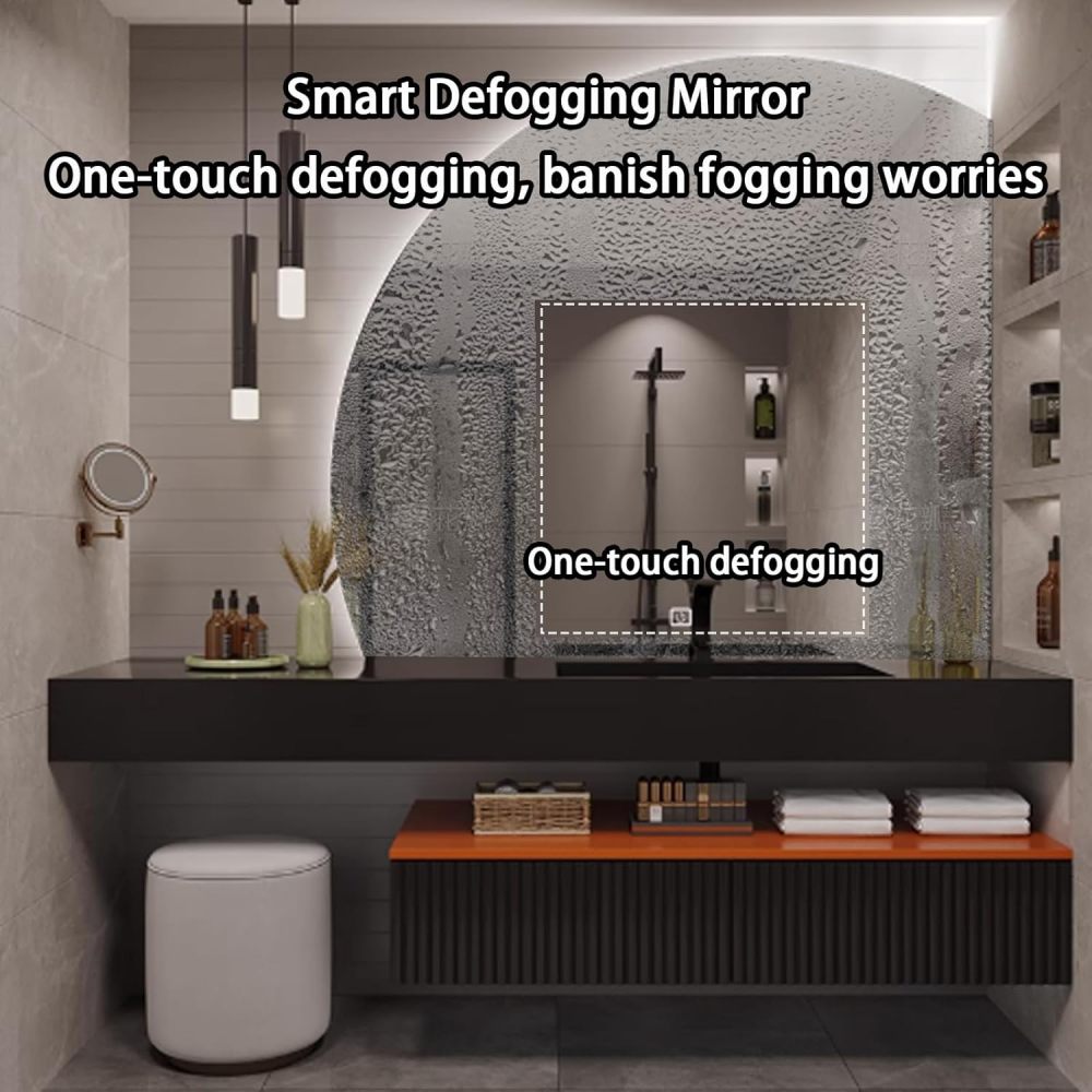 76IN Bathroom Vanity - Modern Bathroom Vanity with Sink & Smart Defog Mirror, Floating Sink Cabinet with 2 Drawers and Open Storage Space, No Assembly Required, Gray