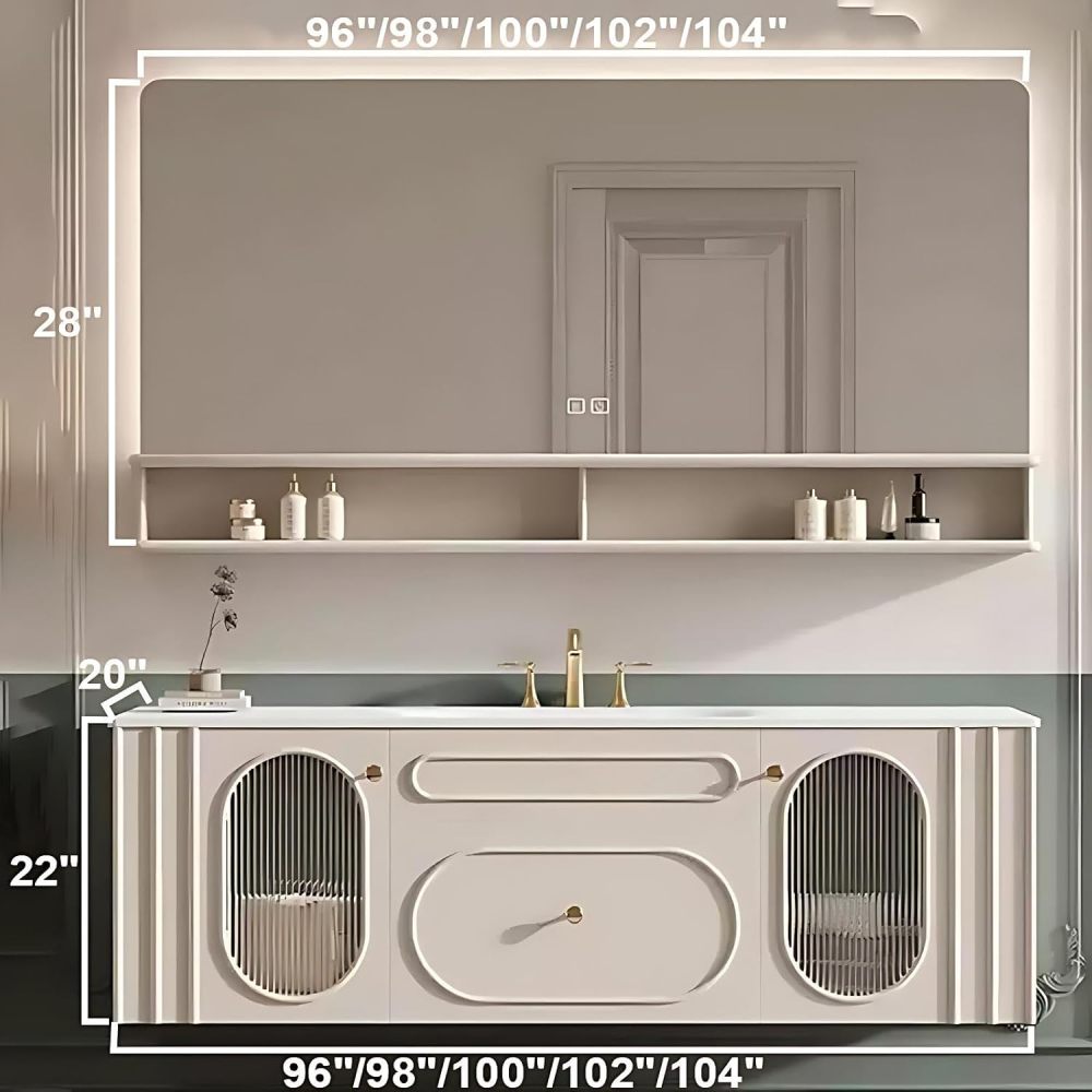 102IN Bathroom Vanity with Sink - Bathroom Vanity Cabinet with Smart Defog Mirror, Wall-Mounted Vanity, Multi-Layer Solid Wood, Custom Complete Accessories, Mirror