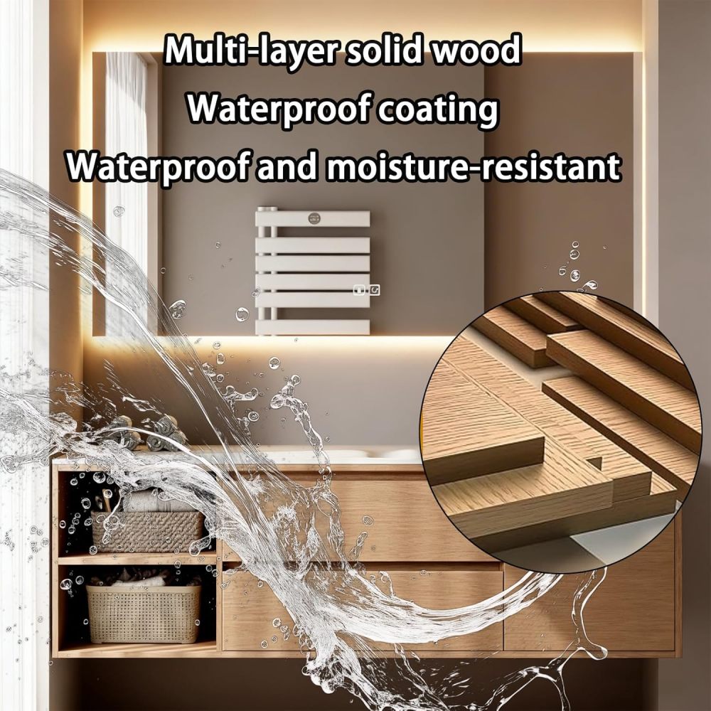 38IN Bathroom Vanity - Modern Bathroom Vanity with Smart Defog Mirror Cabinet, One-Touch Defog, Multi-Layer Solid Wood Sink Cabinet with Multiple Storage Areas, Wood