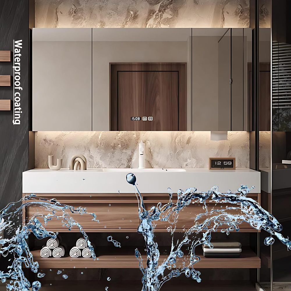 Modern Bathroom Vanity with Sink - Floating Bathroom Vanity with Smart LED Defog Mirror Medicine Cabinet, Solid Wood Sink Cabinet with 2 Drawers (60IN)
