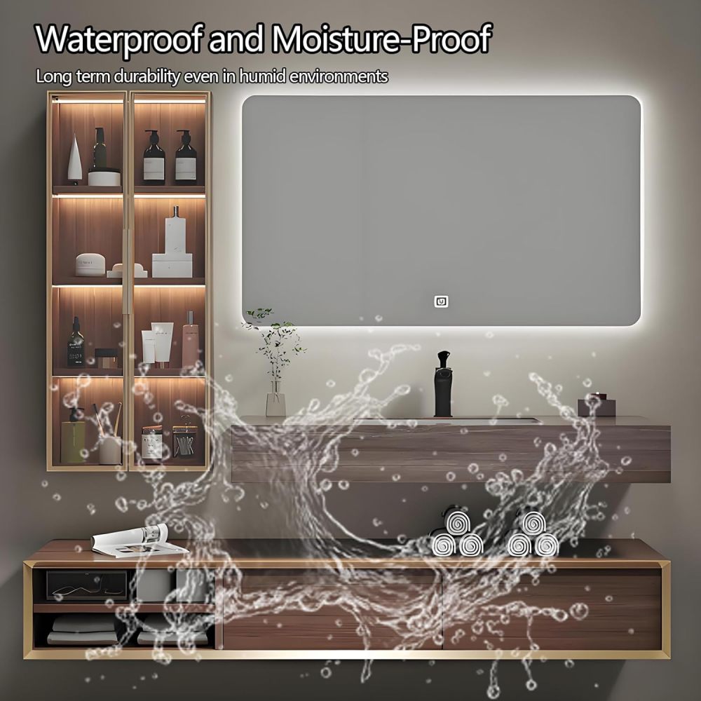 50IN Bathroom Vanity with Sink - Farmhouse Bathroom Vanity Cabinet with Smart Defogger Mirror, Seamless Rock Slab Sink & Ample Storage, Multi-Layered Wood - Easy to Install, Black