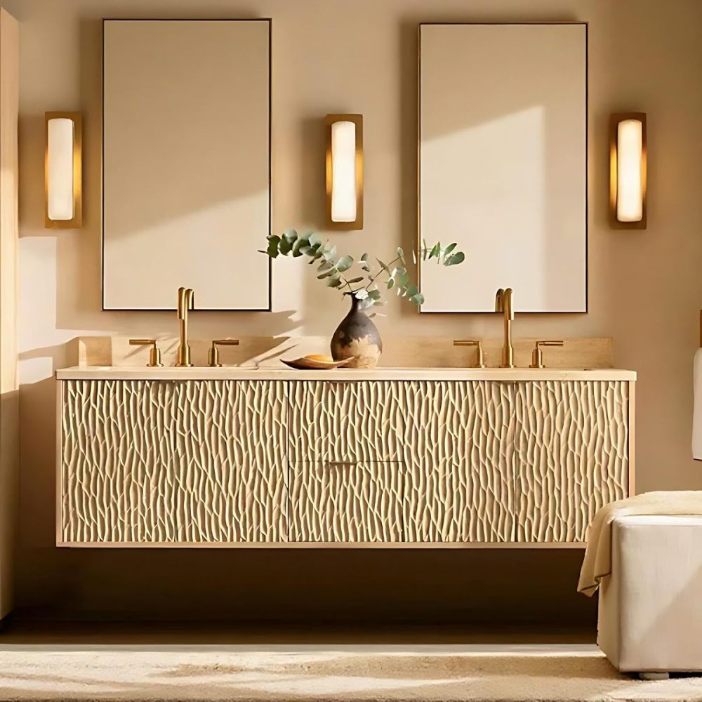 92IN Bathroom Vanity with Sink - Modern Bathroom Vanity Cabinet with Drawers, Wall-Mounted Vanity, Intelligent Defogging, Waterproof, Customizable Sizes - Complete Accessories, Brown
