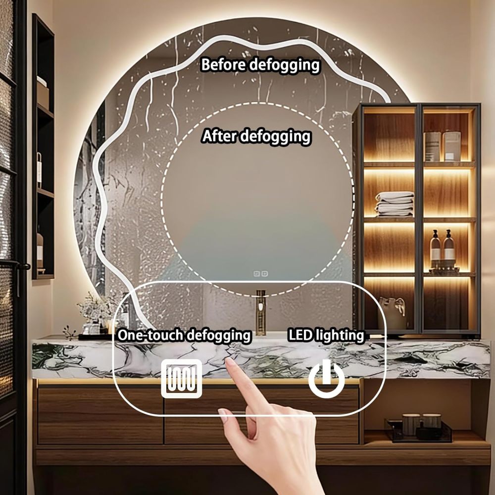 80IN Bathroom Vanity - Floating Bathroom Vanity with Sink & Smart Defog Mirror, One-Touch Defog & Lighting, Solid Wood Sink Cabinet with 2 Drawer, No Assembly Required, Wood