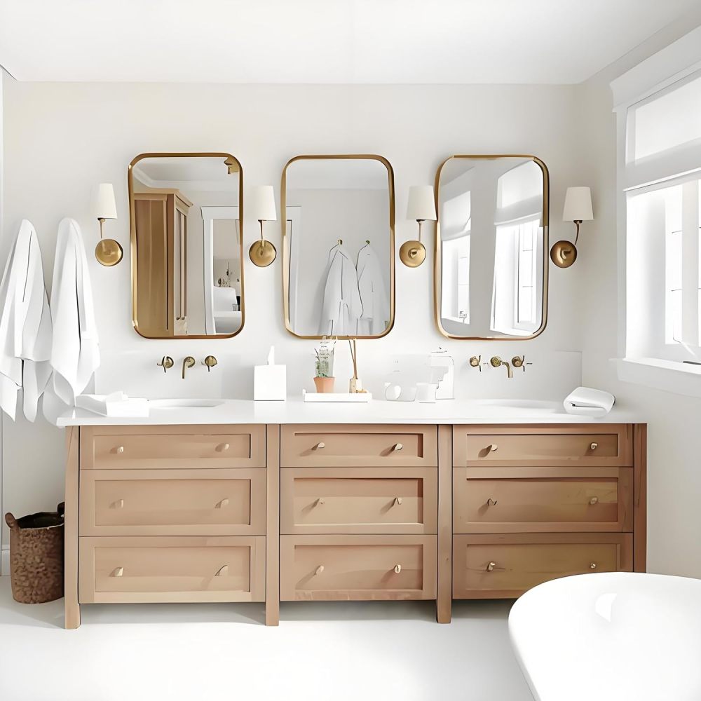78IN Farmhouse Bathroom Vanity with Sink - Bathroom Vanity Cabinet, Double Floating Sink Design with Waterproof & Storage Space, Multilayer Solid Wood - Easy to Install, Brown