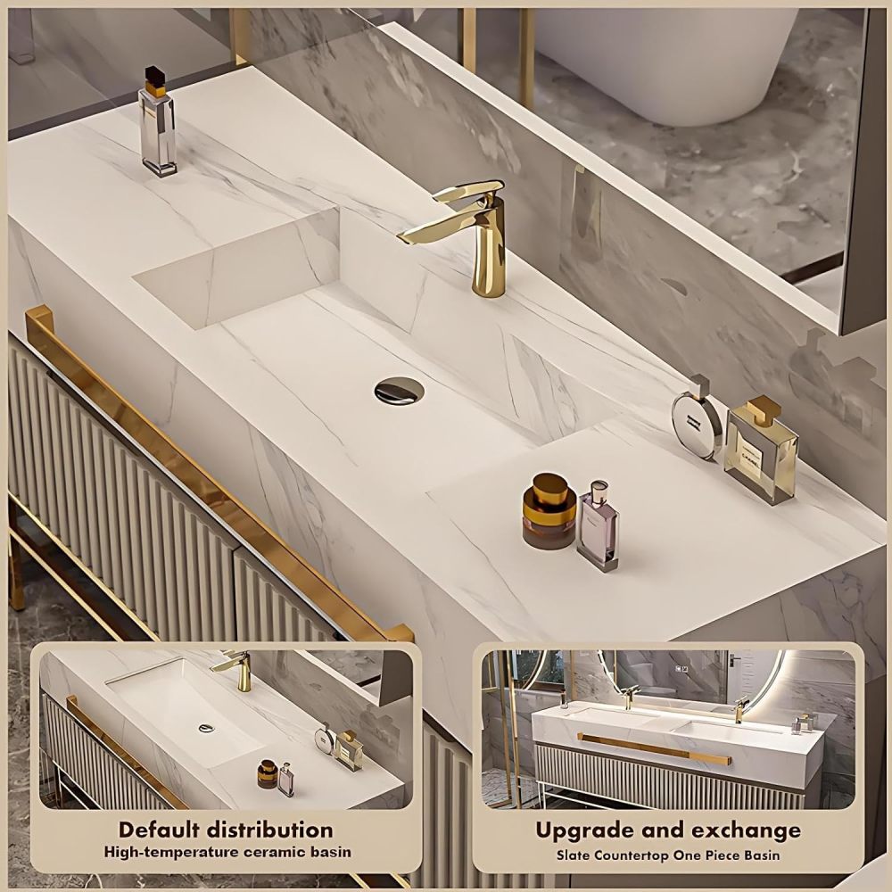 70IN Luxury Bathroom Vanity with Sink - Bathroom Vanity Cabinet with Mirror, Single Floating Sink Design, Intelligent Defogging, Solid Wood, Customizable Sizes - Easy to Install, White