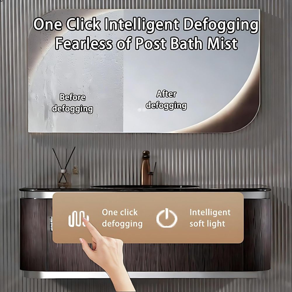 34IN Bathroom Vanity - Luxury Bathroom Vanity with Smart Defog Mirror, Floating Sink Cabinet with Large Capacity Drawers, Complete Accessories, No Assembly Required