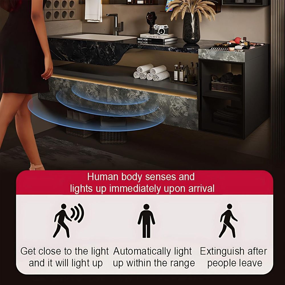 88IN Bathroom Vanity with Sink - Bathroom Sink Cabinet with Motion Sensor Lighting, Floating Vanity, Intelligent Defogging, Waterproof, Custom Size Option - Complete Accessories, Black
