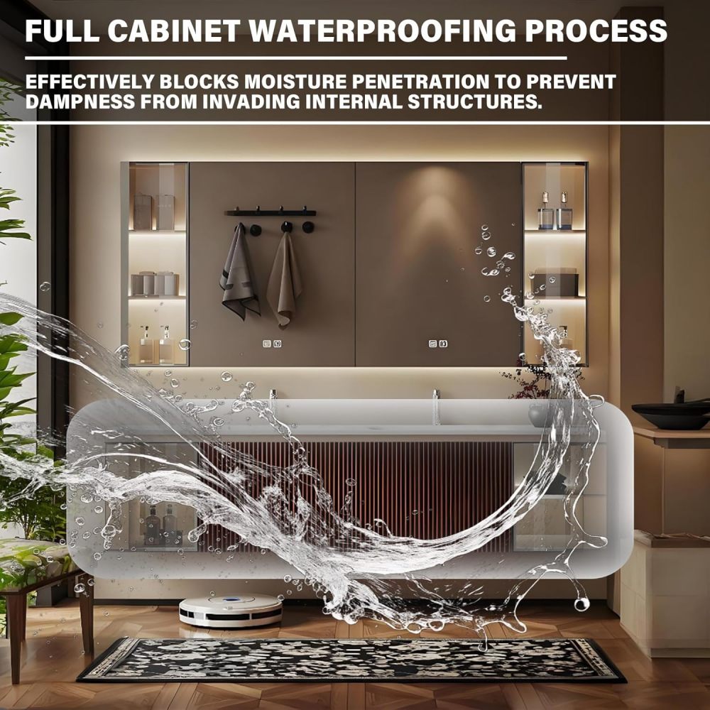 66IN Modern Solid Wood Bathroom Vanity with Sink - Double Floating Sink Design, Bathroom Vanity Cabinet with Smart Anti-Fog Mirror & Ample Storage - Custom, Mirror Cabinet