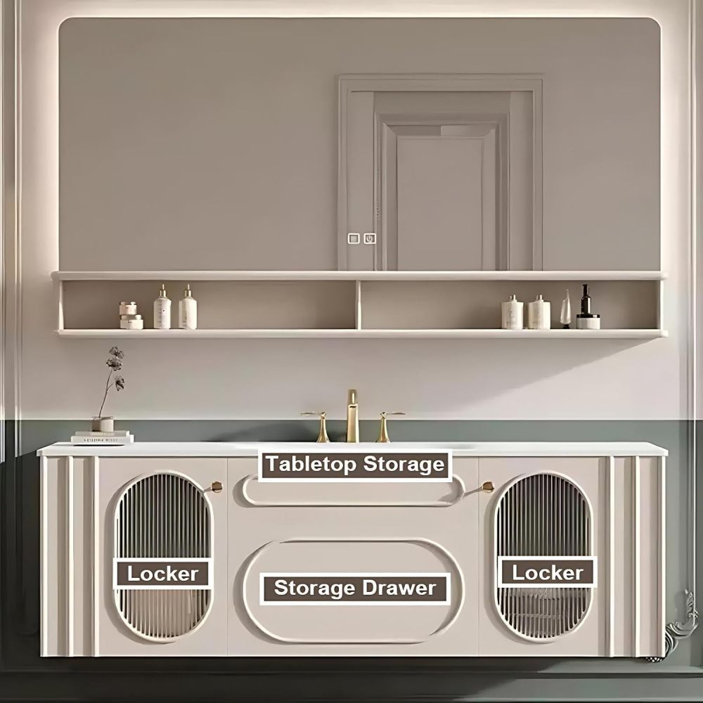 102IN Bathroom Vanity with Sink - Bathroom Vanity Cabinet with Smart Defog Mirror, Wall-Mounted Vanity, Multi-Layer Solid Wood, Custom Complete Accessories, Mirror