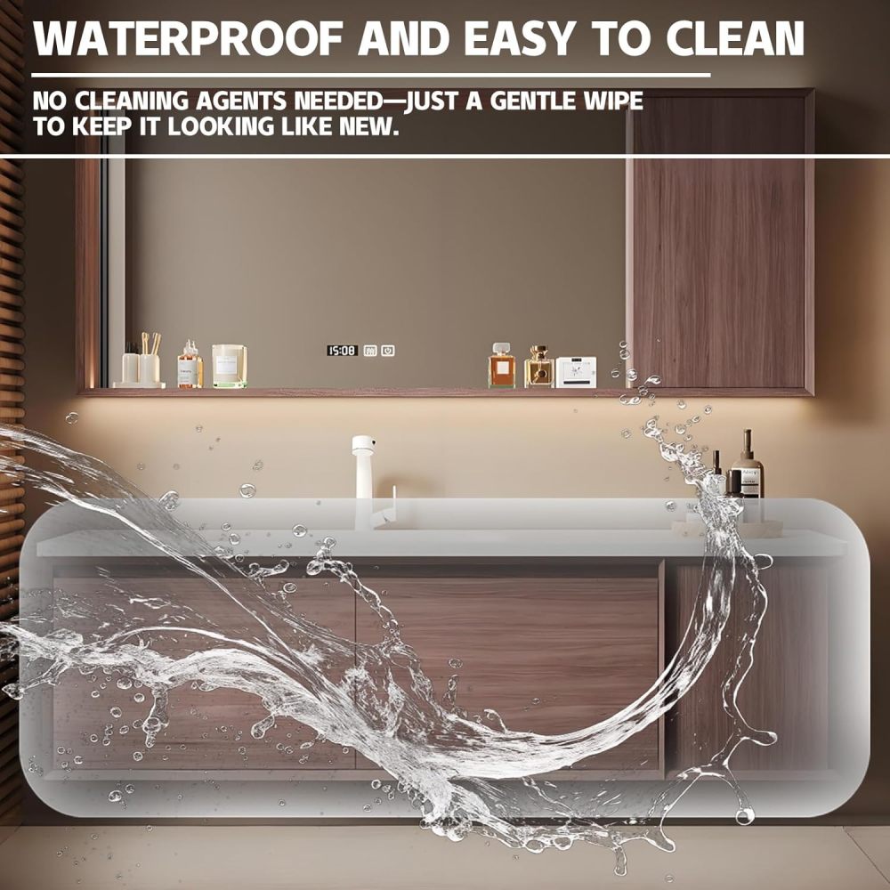 92IN Solid Wood Bathroom Vanity with Sink - Retro Bathroom Vanity Cabinet with Smart Defog Mirror, Floating Wall-Mount Design, Waterproof, Ample Storage for Bathroom, Brown