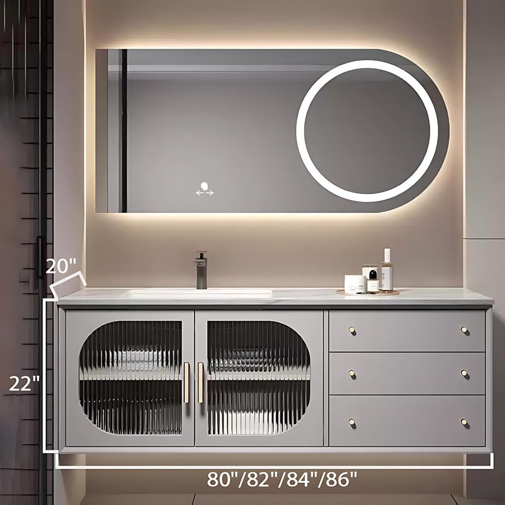 82IN Bathroom Vanity with Sink - Bathroom Sink Cabinet with Storage, Wall-Mounted Vanity, Intelligent Defogging, Easy to Clean, Waterproof, Customizable - Complete Accessories, Style D