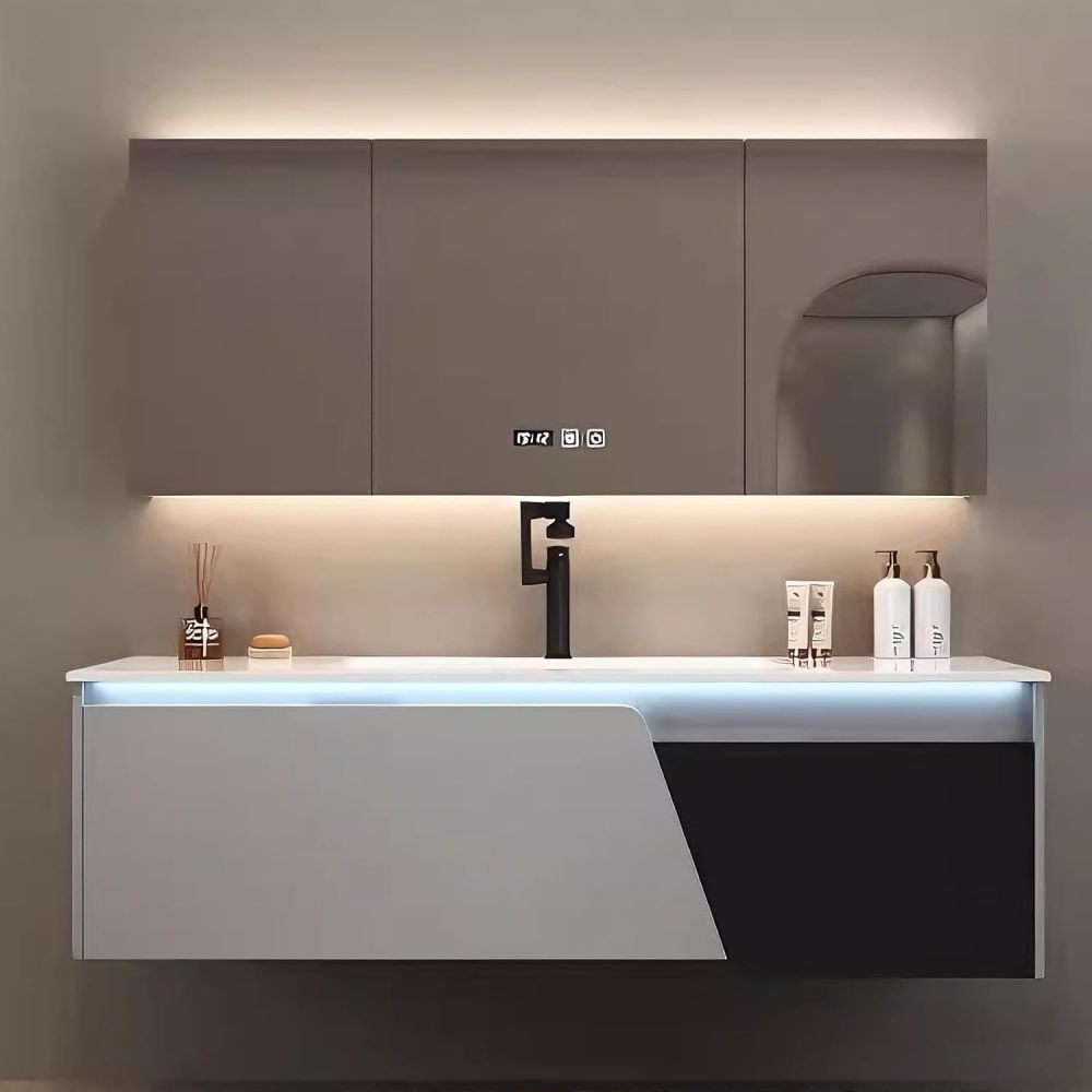 60IN Bathroom Vanity - Modern Bathroom Vanity with Sink & Smart Defogging Mirror, Stylish Sink Cabinet with 2 Drawers and Sensor Lights, No Assembly Required, Black