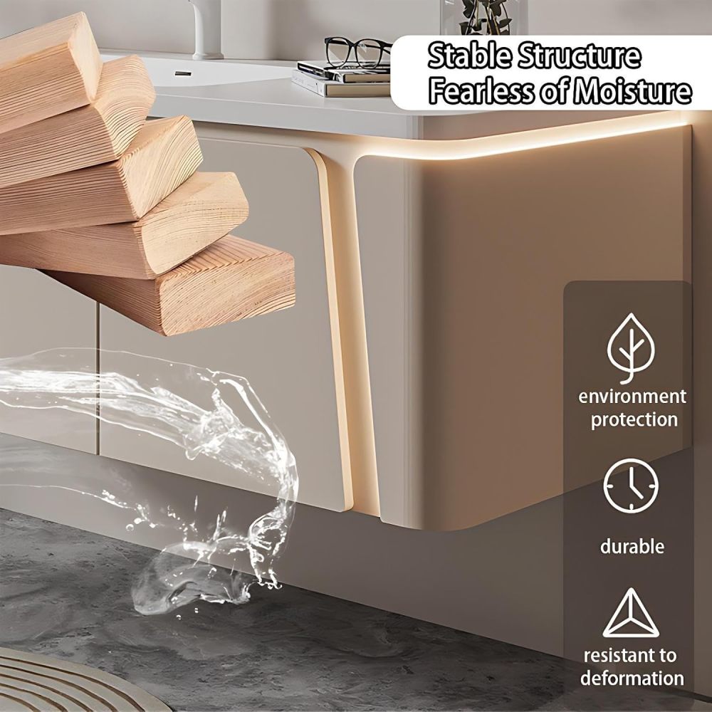 98IN Bathroom Vanity with Sink - Bathroom Vanity Cabinet with Defogger, Single Floating Sink Design, Waterproof & Moisture-Proof, Customizable Sizes - Complete Accessories, White