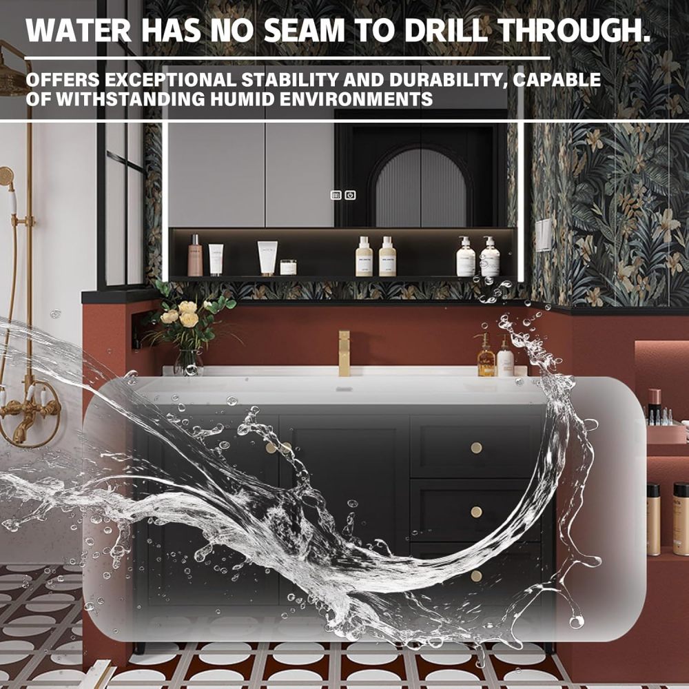 40IN Retro Bathroom Vanity with Sink - Modern Bathroom Vanity Cabinet with Smart Anti-Fog Mirror & Integrated Stone Sink, Waterproof, Multi-Layer Solid Wood for Bathroom, Mirror