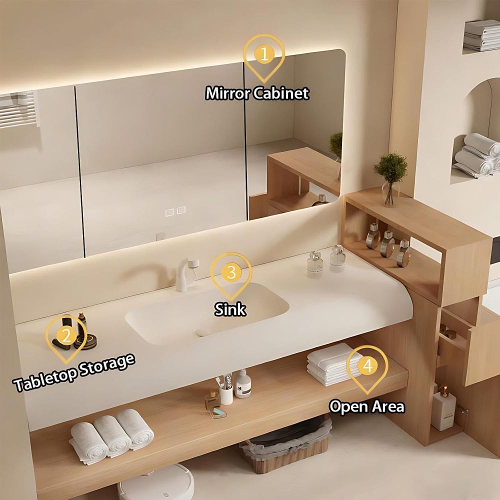 48IN Bathroom Vanity with Sink - Modern Bathroom Vanity Cabinet with Mirror, Single Floating Sink Design, Intelligent Defogging, Custom Complete Accessories, Style B