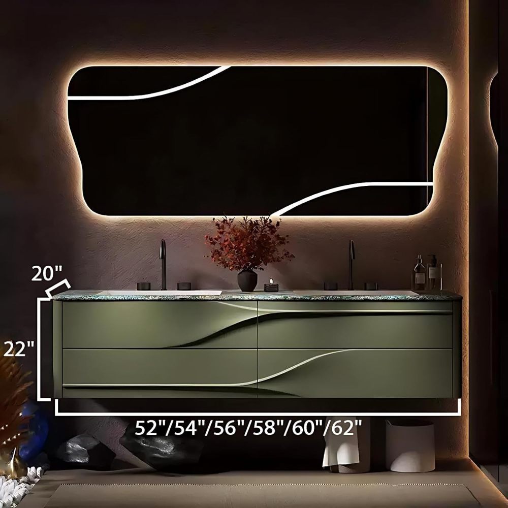 60IN Bathroom Vanity with Sink - Elegant Bathroom Vanity Cabinet with Drawers, Double Floating Sink Design, Smart Anti-Fog Mirror, Customizable Sizes - Complete Accessories, Green