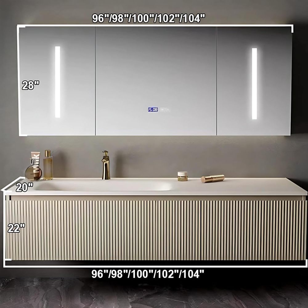 Bathroom Vanity with Sink - Bathroom Vanity Cabinet with Drawers & Smart Anti-Fog Mirror, Single Floating Sink, Buffer Damping, Customizable Sizes - Complete Accessories Mirror Cabinet