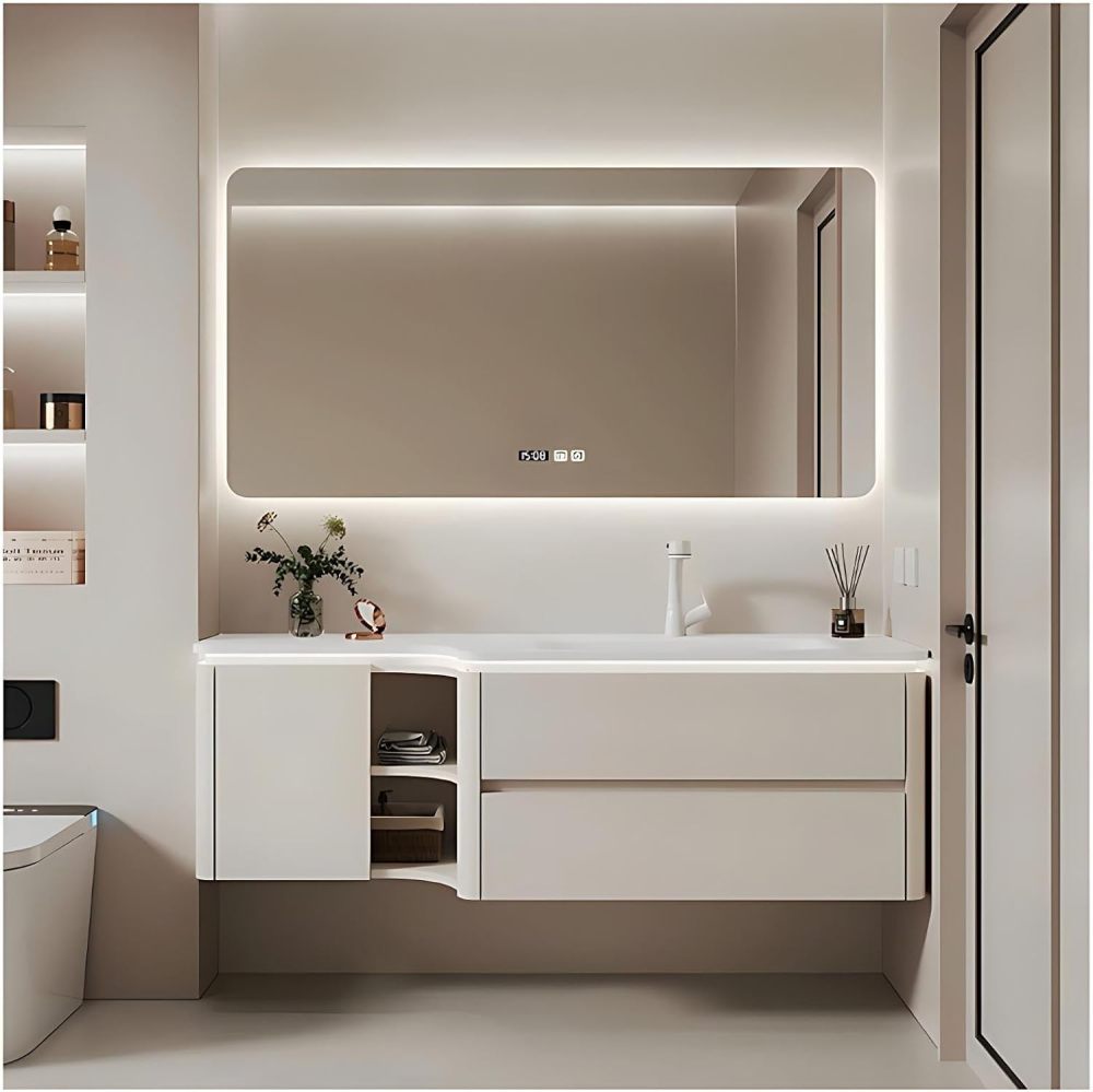 86IN Stylish Bathroom Vanity with Sink - Bathroom Vanity Cabinet with Smart Anti-Fog Mirror, Floating Vanity, Multi-Layer Solid Wood, Customizable Sizes - Complete Accessories Mirror
