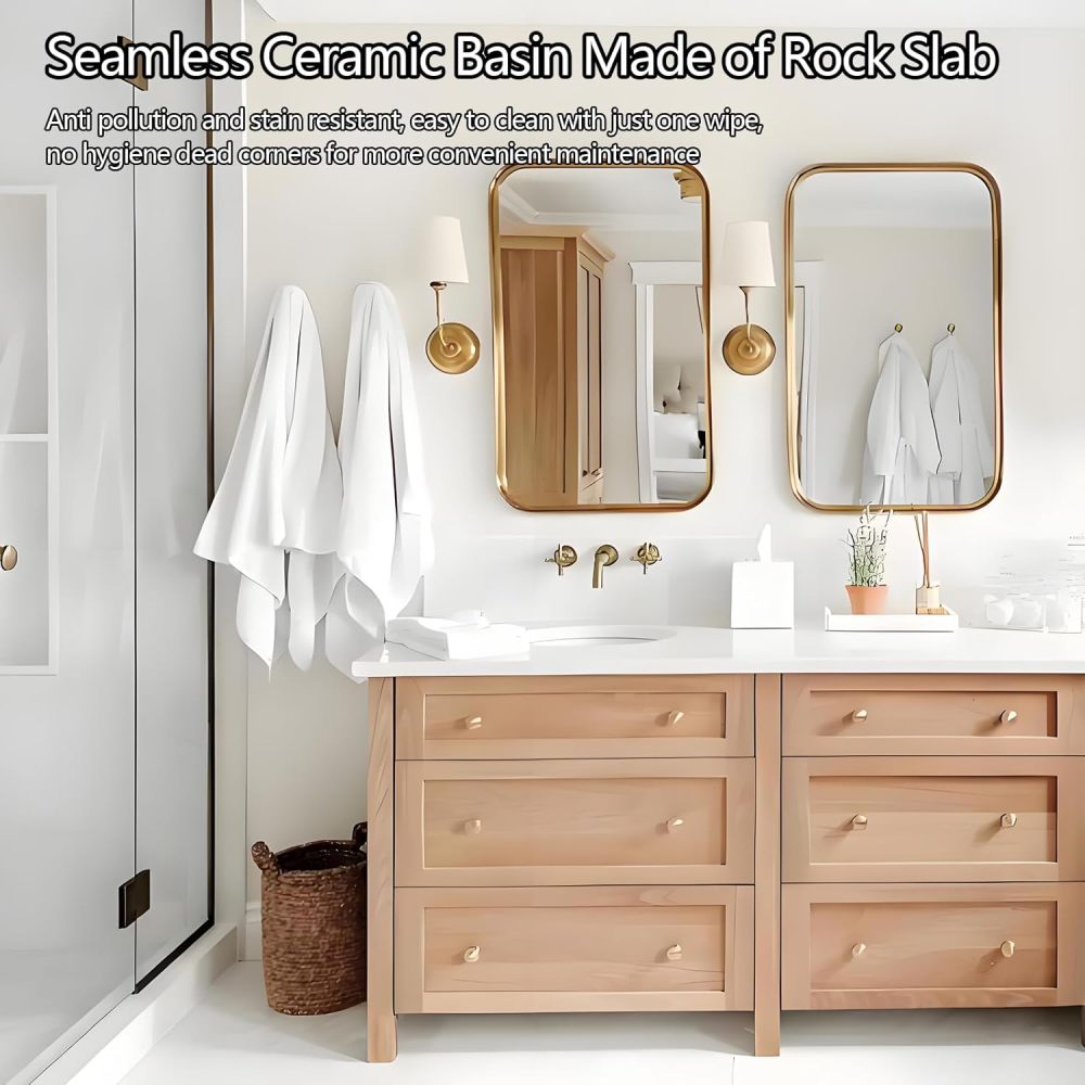 78IN Farmhouse Bathroom Vanity with Sink - Bathroom Vanity Cabinet, Double Floating Sink Design with Waterproof & Storage Space, Multilayer Solid Wood - Easy to Install, Brown