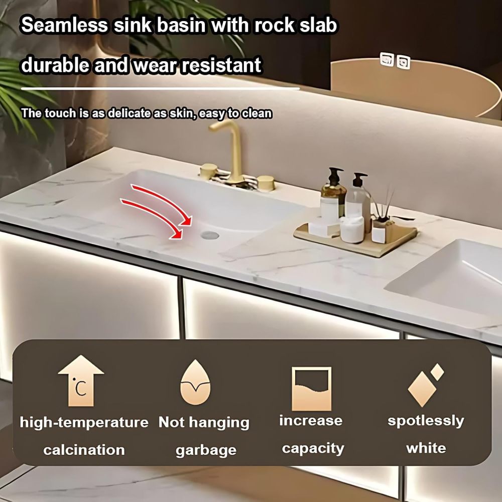 96IN Bathroom Vanity with Sink - Modern Double Sink Vanity, Bathroom Vanity Cabinet with Smart Anti-Fog Mirror Cabinet & Drawers, Customizable Sizes - Complete Accessories, Double Sink