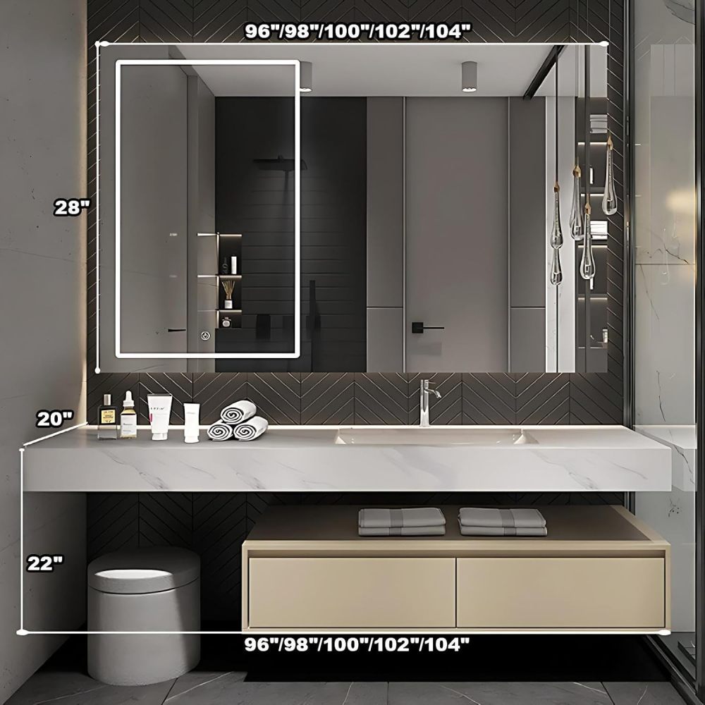100IN Luxury Bathroom Vanity with Sink - Bathroom Vanity Cabinet with Intelligent Defogging Mirror & Chair, Solid Wood, Large Storage Drawers, Waterproof - Customizable Size, White B