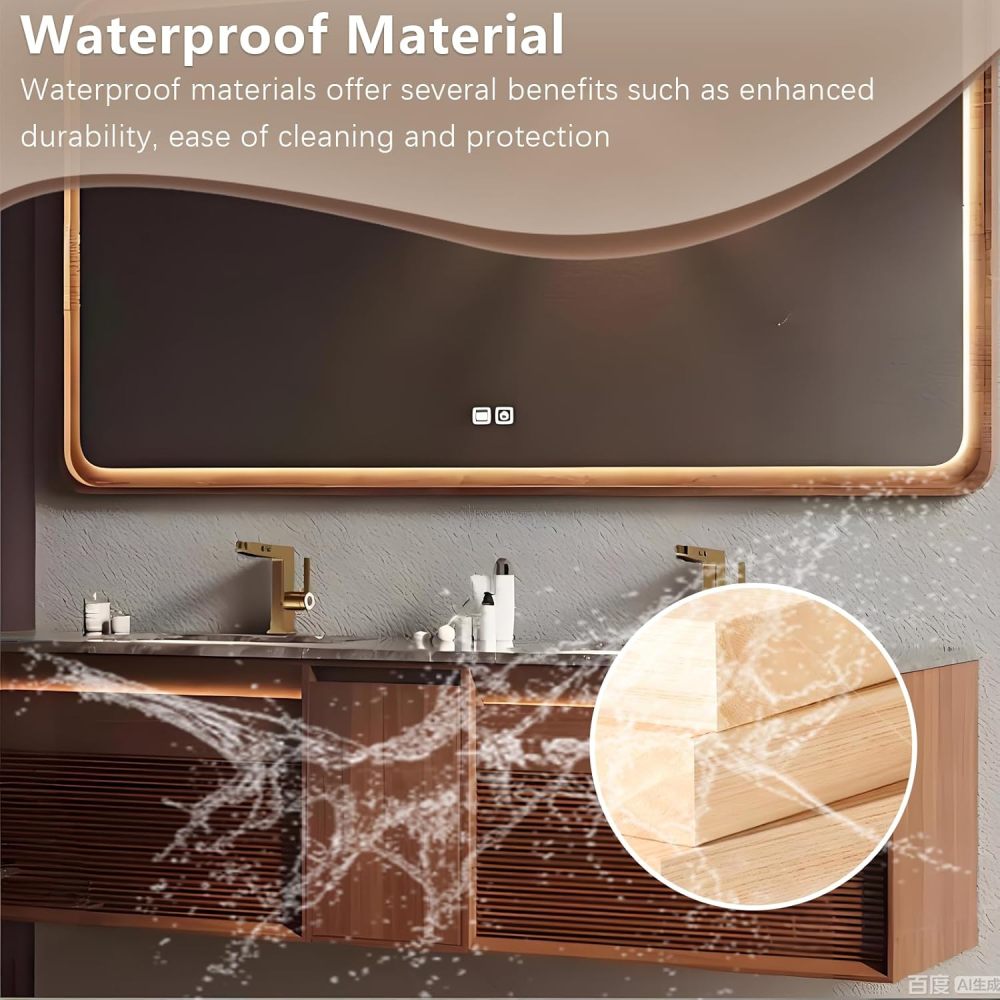 36IN Double Sink Bathroom Vanity - Modern Bathroom Vanity with Smart Defog Mirror & Seamless Sink, Solid Wood Floating Bathroom Sink Cabinet with 2 Drawers, No Assembly Required, Mirror Cabinet