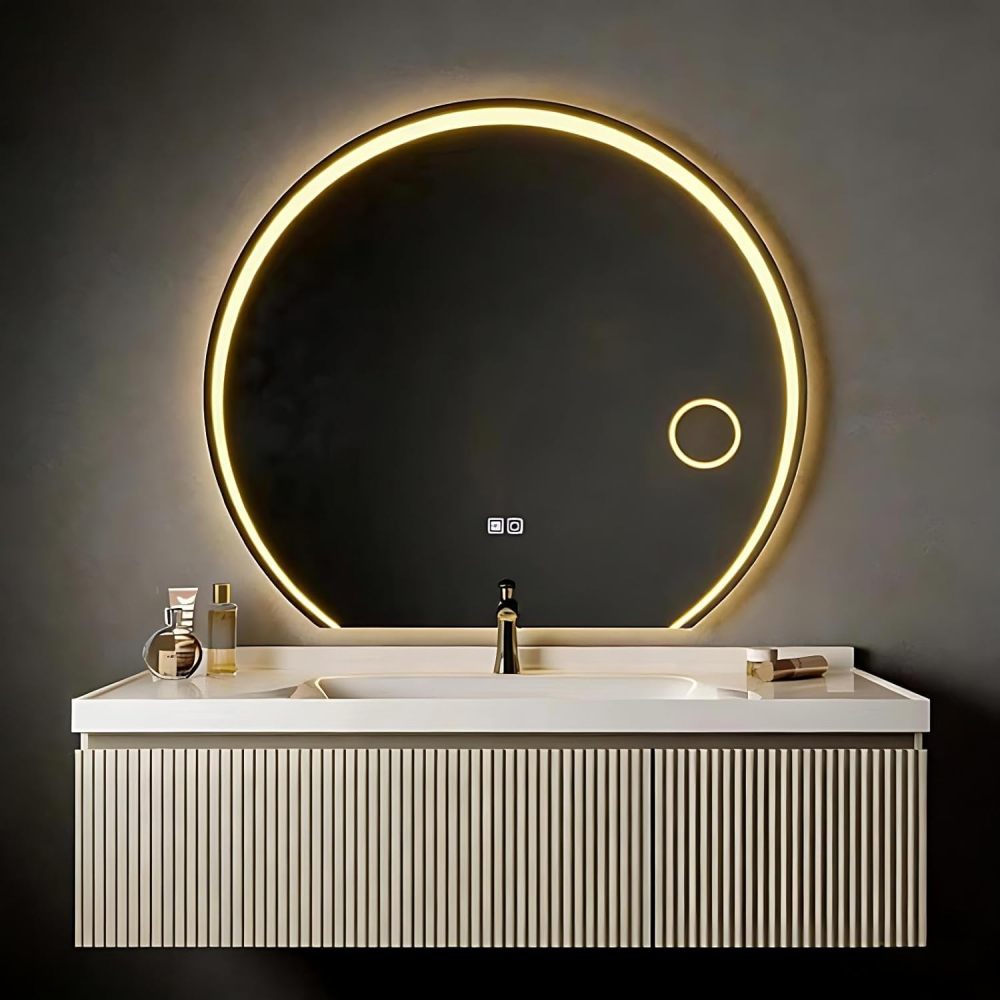 Bathroom Vanity with Sink - Bathroom Vanity Cabinet with Drawers & Smart Anti-Fog Mirror, Single Floating Sink, Buffer Damping, Customizable Sizes - Complete Accessories Mirror Cabinet
