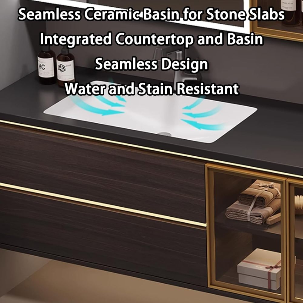 58IN Double Sink Bathroom Vanity - Luxury Bathroom Vanity with Sink & Smart Defog Mirror, Solid Wood Sink Cabinet with Multiple Storage Area, No Assembly Required, BRWO
