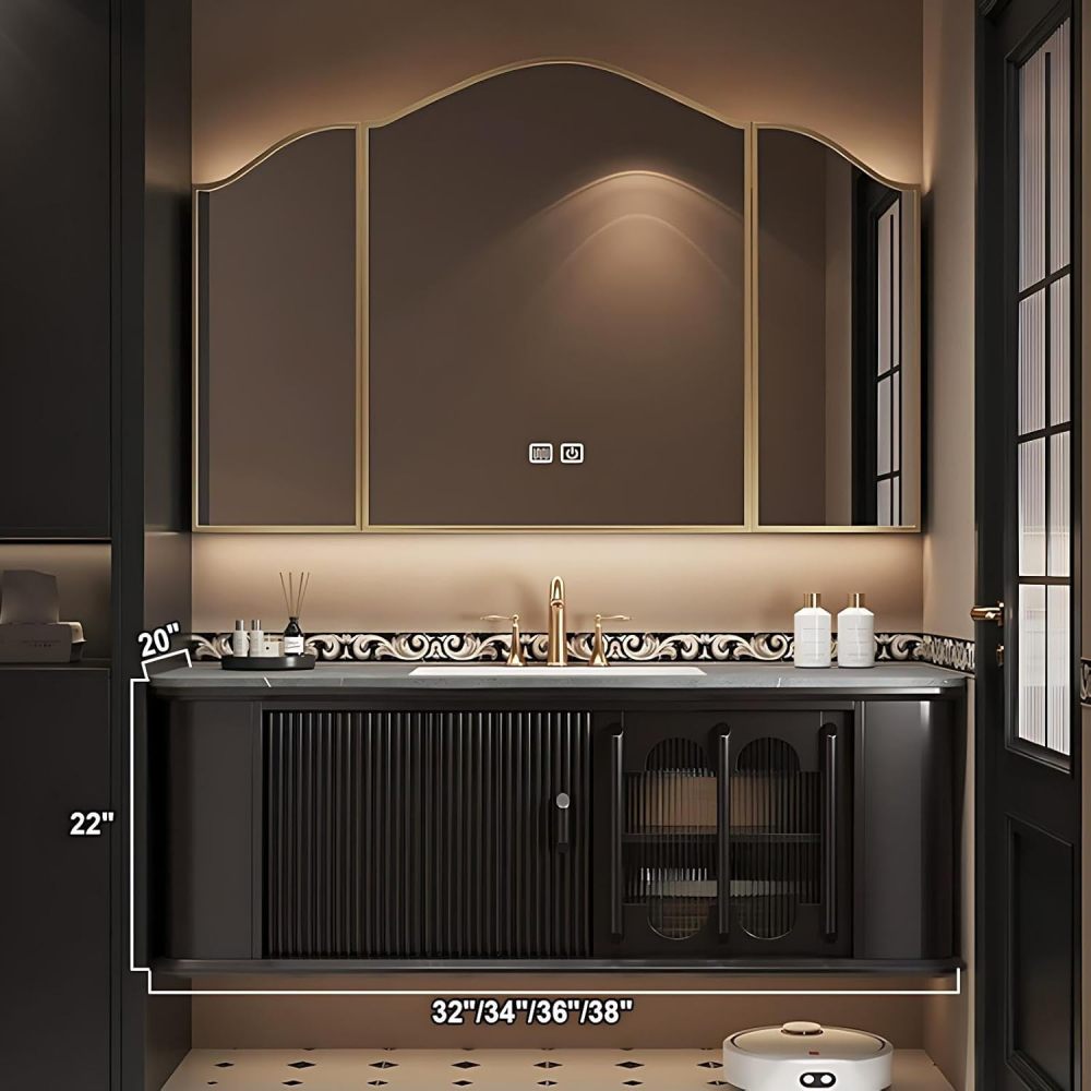 38IN Bathroom Vanity with Sink - Bathroom Vanity Cabinet with Smart Anti-Fog Mirror Cabinet, Wall-Mounted Vanity, Large Storage Space, Customizable Size - Complete Accessories, Brown