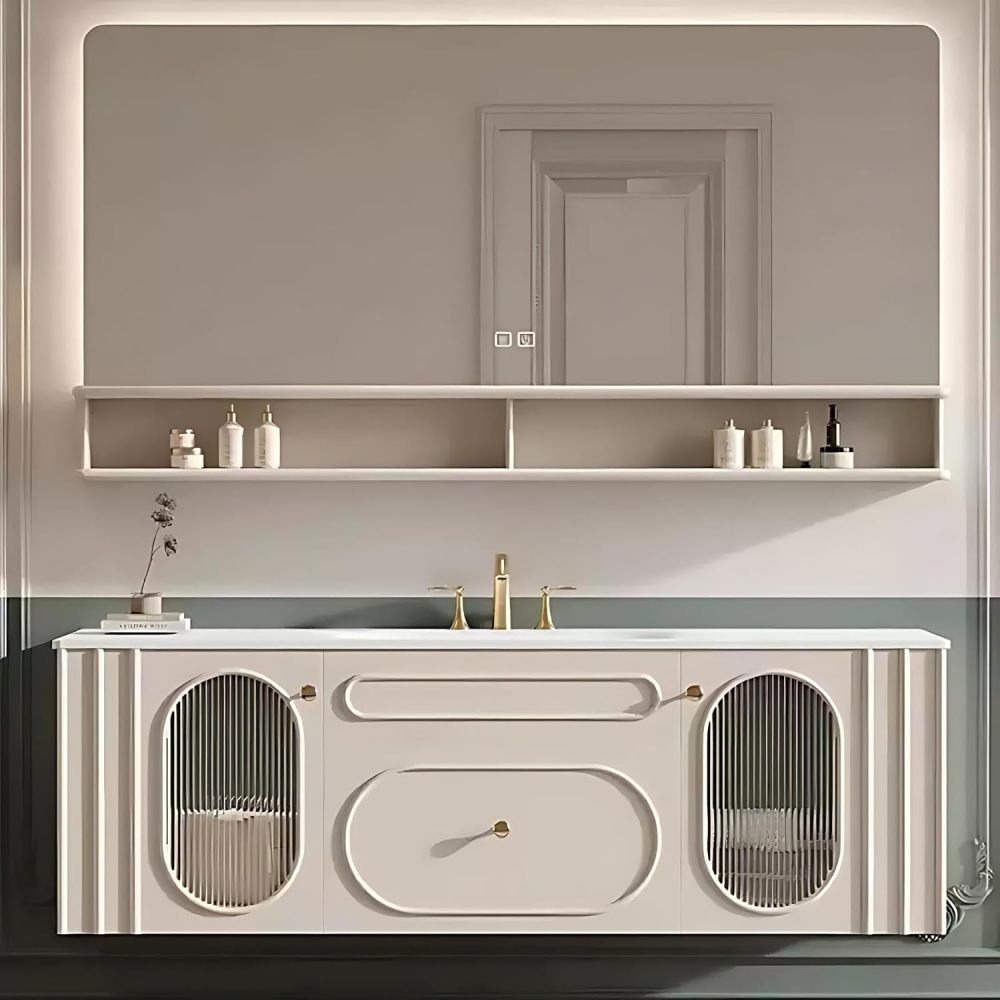 102IN Bathroom Vanity with Sink - Bathroom Vanity Cabinet with Smart Defog Mirror, Wall-Mounted Vanity, Multi-Layer Solid Wood, Custom Complete Accessories, Mirror