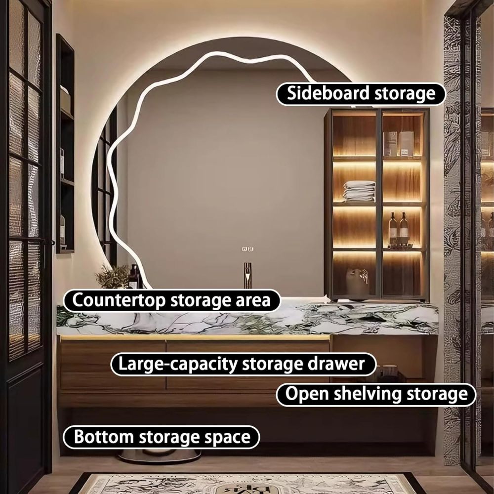 80IN Bathroom Vanity - Floating Bathroom Vanity with Sink & Smart Defog Mirror, One-Touch Defog & Lighting, Solid Wood Sink Cabinet with 2 Drawer, No Assembly Required, Wood