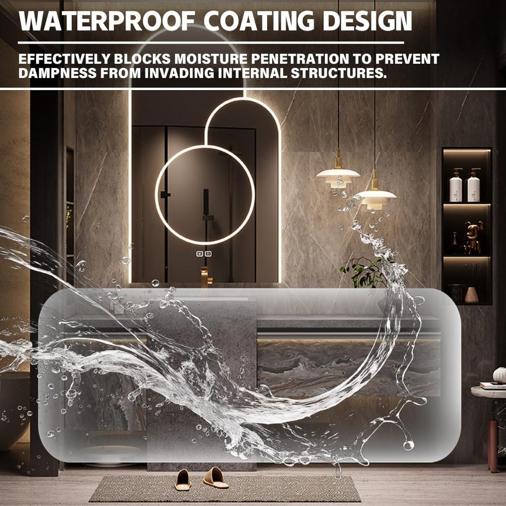 62IN Modern Bathroom Vanity with Sink - Wall-Mounted Floating Vanity Cabinet with Smart Anti-Fog Mirror, Integrated Stone Sink, Stylish Design for Bathroom Renovation, Mirror A