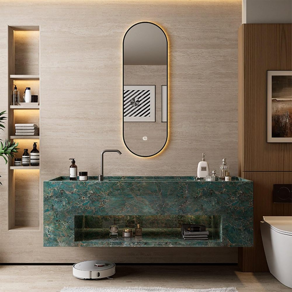 82IN Modern Bathroom Vanity with Sink - Single Bathroom Vanity Cabinet with Smart Defog Mirror & Integrated Stone Sink for Bathroom,Floating Design - Custom, Green