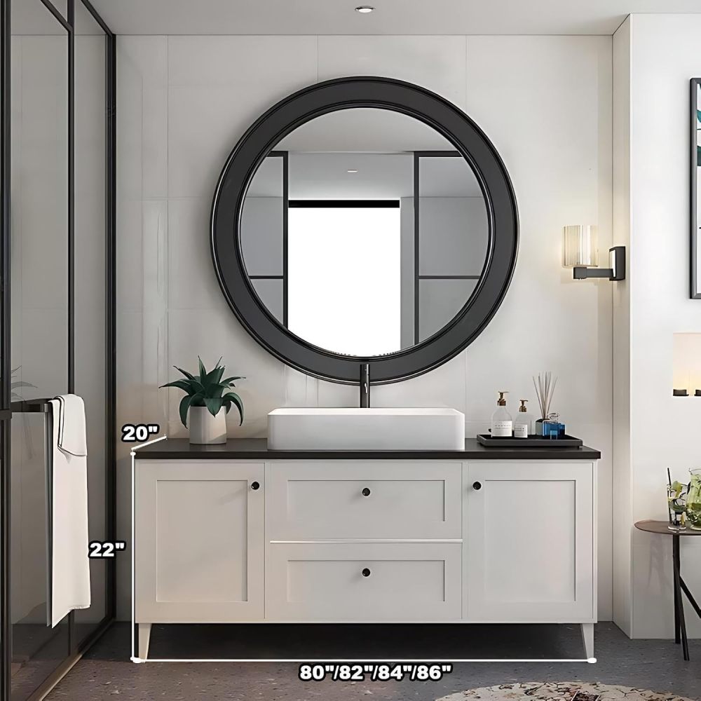 80IN Elegant Bathroom Vanity with Sink - Single Floating Sink Design, Bathroom Vanity Cabinet with Intelligent Defogging Mirror, Waterproof & Moisture-Proof - Easy to Install, White